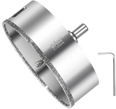 SALI Sierra perforadora de diamante de 120 mm con broca de centrado y broca para cristal, corona hueca recubierta de diamante para cerámica, porcelana, vidrio, mármol y pizarra