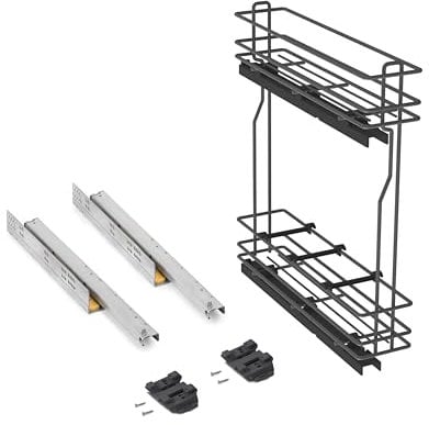Emuca - Carrello portabottiglie estraibile per mobile di cucina, Montaggio laterale, chiusura soft, Modulo 150mm, Grigio antracite, Acciaio