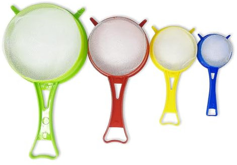 PEBBLE HUG Plastic Kitchen Strainer Sieve, Sink Strainer Colander, Colander for Cooking and Food, Fine Mesh Filter Container, Comfortable On Hands (4Pcs)