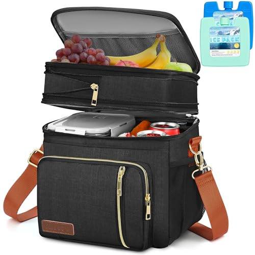 MIYCOO Kühltasche Lunchtasche für Männer und Frauen - Doppeldecker Lunchtasche, Mittagessen Tasche - Auslaufsichere Picknicktasche für Erwachsene für Campen, Picknick, Grillfest, Büro