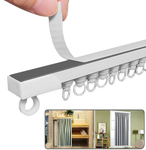 WOGTITYI Selbstklebende Vorhangschiene 0.3~4.2m Gardinenschiene aus Kunststoff, for Decken-/Wandmontage, für Raumteiler Duschfenster (Color : Ceiling, Size : 4.2m(13.8ft))