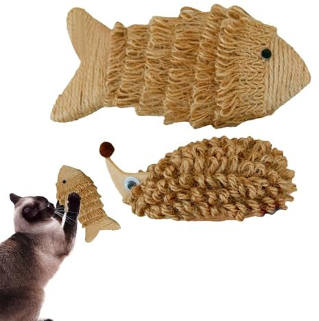 Mingchengheng Krallenkratzspielzeug, interaktives Katzenspielzeug - Sanfte handgemachte Kauspielzeuge - Catnip Toys Fisch- und Igel-Design, Katzenspielzeug lindert Stress, interaktiv