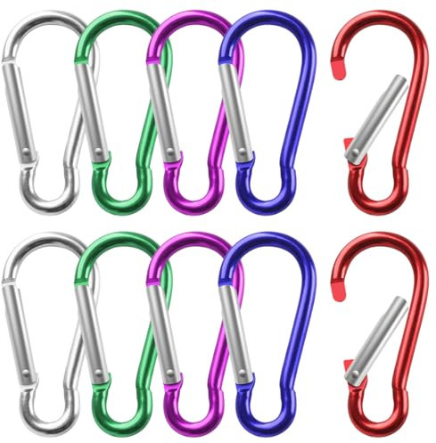 BOUMVID Karabinerhaken Klein, 10 Stück Karabiner Schlüsselanhänger Kleine Bunt Aluminium Schnapphaken für Camping Wandern Reisen Carabiner Mini Rucksack Gürtel