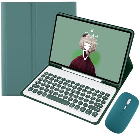 MG REAL Dark Green, Keyboard Case with Mouse for Samsung Galaxy Tab S6 Lite 10.4'' 2022/2020 (SM-P610/P613/P615/P619), Round Keys Detachable Magnet Keyboard with S Pen Holder