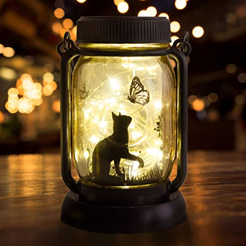 Lanterne solaire d'extérieur pour chat - Décoration de jardin 3 en 1 - Cadeau pour femme - Cadeau pour les amoureux des chats - Cadeau commémoratif pour chat en cas de perte d'un chat