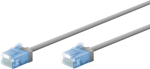 goobay 74223 CAT 6A Patchkabel slim/Ultraflexibles RJ45 CAT 6A Netzwerkkabel U/UTP CU/Dünnes Ethernet Kabel mit kurzen Steckern / 10 Gbit/s LSZH, Knickschutz/grau 2m