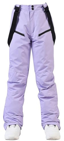 HOUZONIY Skihose für Damen, Thermo Snowboardhose, Outdoorhose für Damen, Verstellbarer Bund, mit abnehmbaren Hosenträgern, Skibekleidung(Purple S)