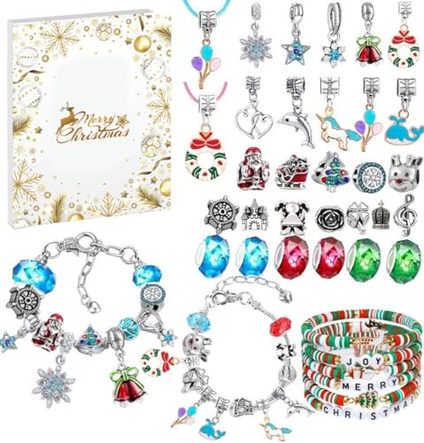 2025 Adventskalender Kinder Mädchen,Adventskalender Schmuck Mädchen,Weihnachten Charm Armband Kit Geschenk für 4 5 6 7 8 9 10 11 12 Jahre teenager mädchen.