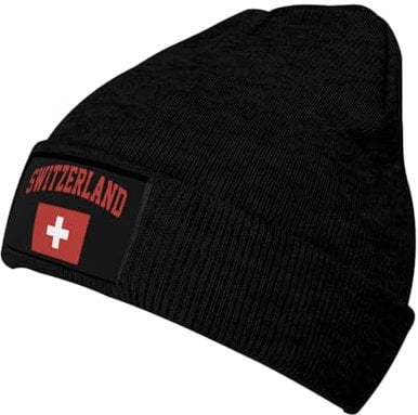Strickmütze Flagge Der Schweiz Schwarz Beanie Mütze Unisex Beanie Hat Weich Wintermütze Für Travel Wandern Camping