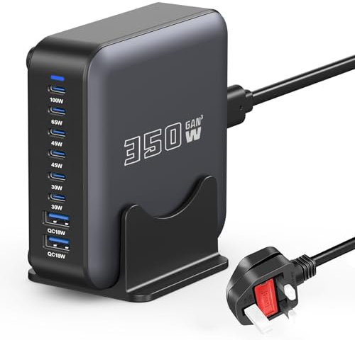 USB C Charger Multiple, 350W GaN Charging Station Hub Brick, 8 Port Fast Charger Block, Power Adapter Plug for Samsung/iPhone/Google, PD100W+65W Laptop Charger for MacBook Pro/Air