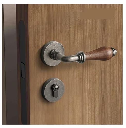 SOEWGAIJI Serrure de porte magnétique silencieuse for chambre à coucher, poignée de porte intérieure en noyer noir, serrure rétro chinoise(Magnetic lock body set)