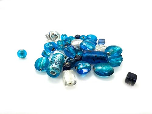 Glasperlen Mix aqua-türkis, 300g,mind. 80 Perlen, ca.6-16mm, verschiedene Formen und Größen zum auffädeln, basteln, selber machen