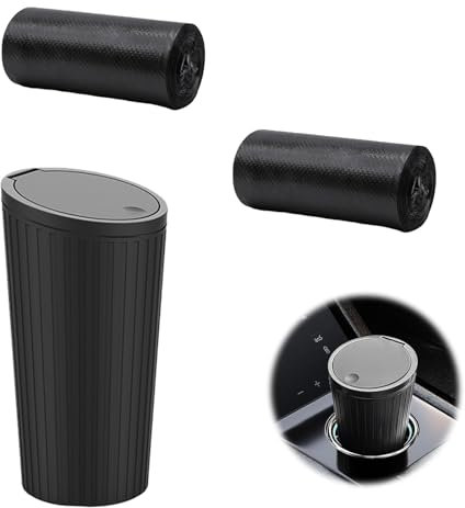 Véhicule Automobile Porte-gobelet Poubelle,Petite Poubelle de Voiture étanches,Poubelle Voiture avec Couvercle avec 2 Sacs,Poubelle,Portable,Imperméable,Général,pour Voiture Bureau Maison (Noir)