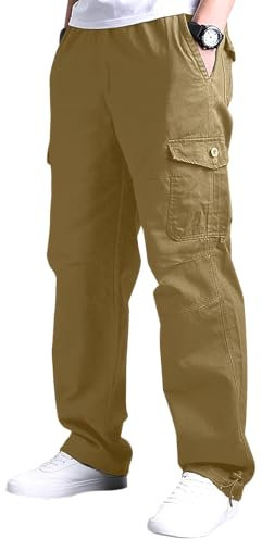 YAOBAOLE Pantalons de Travail Homme Pantalons Cargo Homme Grande Taille Pantalon Treillis Pantalon Décontracté Kaki XL