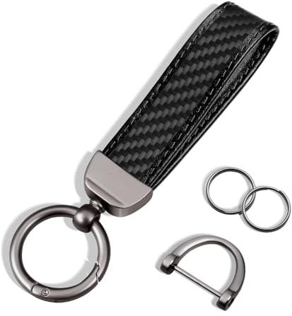 T-carbon Auto Schlüsselanhänger mit Kohlefaser Matt & Lederkante - Schlüsselbund mit Anti-Lost D-Ring, Schlüsselorganizer für Sicherheit und Stil-Schwarz