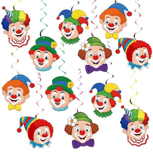 Wenyue 12 Stück Clown Girlande Karneval,Clown,mit Clown Motiv Karneval Luftschlangen,Spiral Girlanden,für Deckenhänger,Clown Girlande Deko Karneval,Clown Deko für Karneval,Fasching,Zirkus Deko