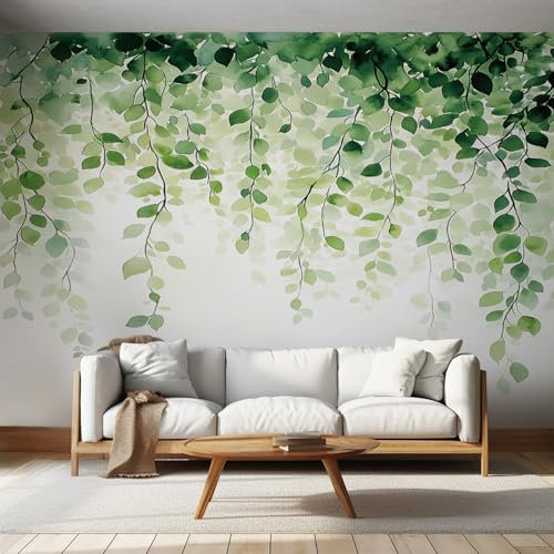NOGAWA Papier Peint Motif Feuille Verte, 3D Panoramique Papier Peint Botanique, Papier Mural Decoratif Pour Salon, Chambre, Tapisserie Murales, Décoration Murale 100x70cm