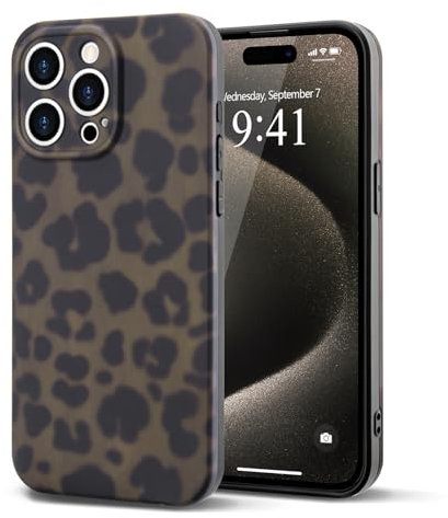 Teageo Leopard Handyhülle für iPhone 15 Pro Max, Mädchen Klassisch Leopardenmuster Handyhülle TPU Silikon Anti-Drop Kameraschutz Schutzhülle Bumper für iPhone 15 Pro Max, Grün Bernstein