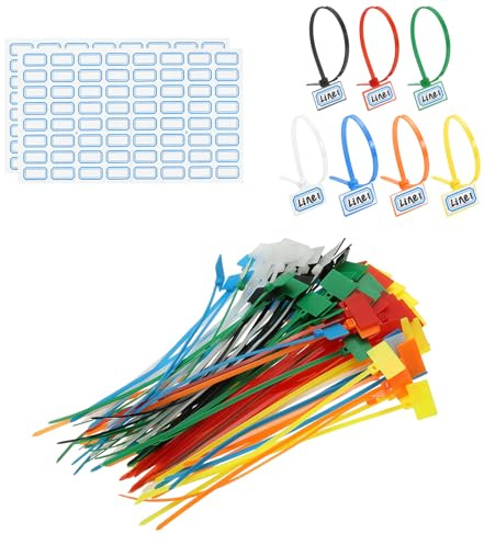 PATIKIL 8 Kabelbinder, 100 Stück Kabelbinder Etiketten Nylon Draht Markierung Selbstschnürende Kunststoffbänder Beschriftbar Mit Etiketten Papier Für Organisation Kabel, 7 Farben