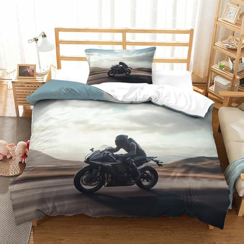 XiaopangXY Motorbike Luxuriös Bettwäsche Bettbezug Set Microfaser Motorrad Bettwäsche Mit Gedruckt Kissenbezüge: 80 X 80cm Bettdeckenbezug Für Erwachsene & Kinder Single（135x200cm）