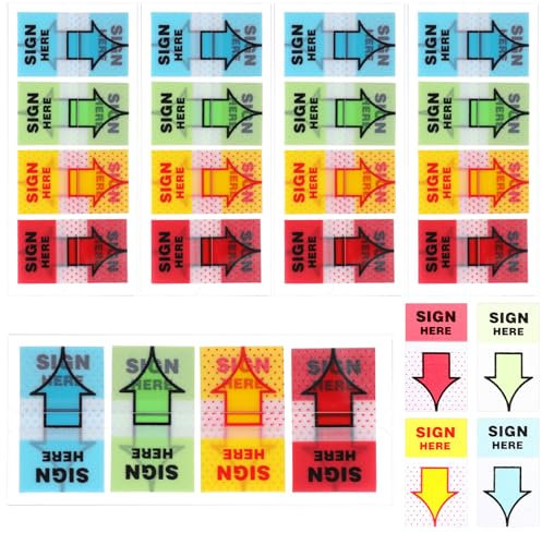 GEEHUA 500 Pcs Sign Here Stickers, 4Colors Adhesive Sign Here Tabs Flags Sticky Signature Arrow Labels Stickers Message Arrow Flags for Documents Notebooks Home Office School Supplies
