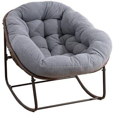 LIFEISLE Schaukelstuhl für drinnen & draußen, Wasserdicht Rattan Loungesessel mit gepolsterung, Ei-Schaukelstuhl für Wohnzimmer Balkon Garten Outdoor Teddy Grau