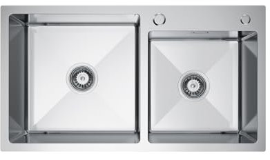 Melanstar Fregadero de cocina de acero inoxidable, 78 x 45 cm, doble lavabo con juego de sifón