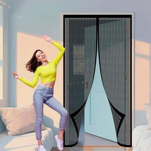 Moustiquaire Fenetre Magnetique 80 x 220 cm Installation Facile Sans Outils Rideau Anti Moustique pour Portes de Multi Types, Noir