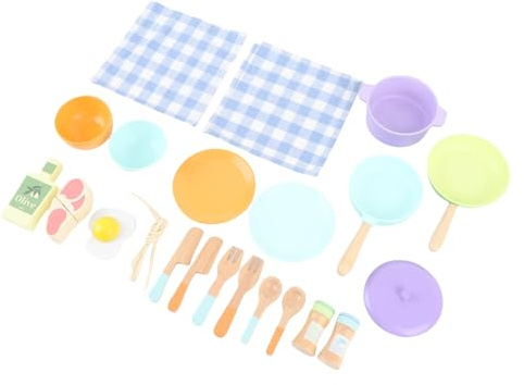 Jiawu Juego con Utensilios de Cocina de Madera y Material Seguro para Niñas, Tiempo de Juego Interactivo con de Cocina Realista, Juguete Clásico para Niños, Ideal para Experiencias Imaginativas de