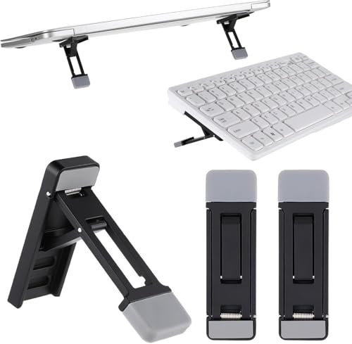 Zolventiq 2 Pcs Portable Keyboard Riser, Three Tilt Angle Adjustable Foldable Invisible Laptop Riser, Zinc Alloy Mini Laptop Stand, Self-Adhesive Computer Keyboard Stand for Most Keyboards (Black)