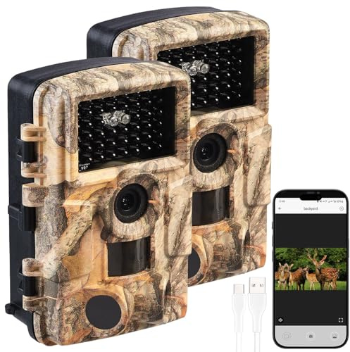 VisorTech Wildkamera WiFi: 2er-Set WLAN-Full-HD-Wildkamera, PIR, Nachtsicht, 6 Mon. Stand-by, App (Bewegungsmelder, Jagdkameras, Camera)