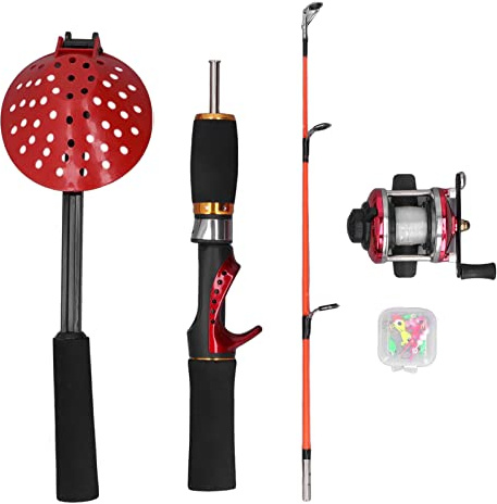 Haofy Isfiskespönsrullekombination, Isfiskeset i Kolfiber med 56 Cm spö, Förrullad Förvaringslåda och Krokar, Bärbara Vinterfiskeredskap för Isfiskeentusiaster