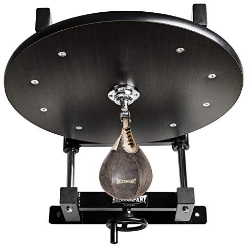 Deluxe Speedball Plattform Set inkl. Drehkugellagerung schwarz und Rindsleder Boxbirne med. braun/Boxapparat für die Wandmontage BCA-38
