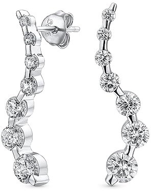 Klassische Bräutigam Zig Zag Liebe Ist Eine Reise Abgestufte Größe Runden Solitär Zirkonia CZ Tropfenohrstecker Ohrringe Für Frauen .925 Sterlingsilber