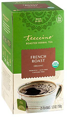 Teeccino Tisana arrosto francese - Tisana ricca e tostata senza caffeina e prebiotica per un'energia naturale, alternativa al caffè, 25 bustine di tè