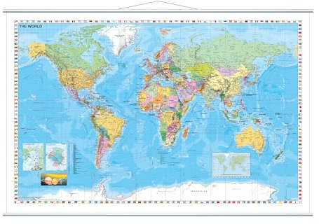 FRANKEN Kartentafel Welt, 1:33.000.000, beschreibbar, trocken abwischbar, mit Metallleisten, rollbar, zur Wandbefestigung, 97 x 137 cm, KAM600