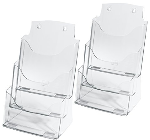 SIGEL LH130 Tisch-Prospekthalter DIN A4 aus Acryl mit 3 Fächern, 2 Stück, transparent - Prospektständer