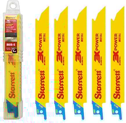Starrett Metal Cutting Reciprocating Saw Blade - 5 Pieces B618-5 150 mm/6 Inch 18 TPI Unified Shank Straight Cut Bi-Metal - Compatible with Bosch Dewalt Makita & Many Others, Yellow
