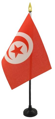 AZ FLAG - Tischflagge Tunesien - 15x10 cm Goldene Splitze - Tunesische Tischfahne 10 x 15 Cm - Flaggen