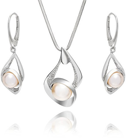 LILLY MARIE Sterling-Silber 925 Schmuckset Mit Perlenanhänger Und Ohrringen In Geschenkverpackung