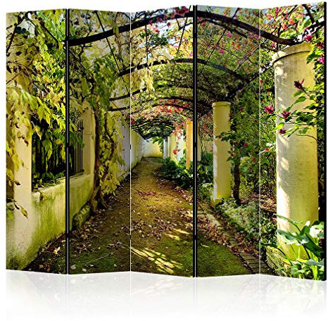 decomonkey Paravent Raumteiler Innen Efeu 225x172 cm 5 Teilig Beidseitig Room Divider Wall Raumteiler Stehend Trennwand Sichtschutz Spanische Wand Sichtschutzwand Wohnzimmer Holz Tunnel