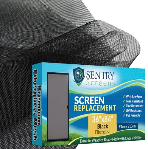 Fiberglass Door and Window Screen Replacement - Black 91cm x 213cm - 120g/sq.m 16x18 Holes/cm - Durable, Pet Resistant, and Flame Retardant
