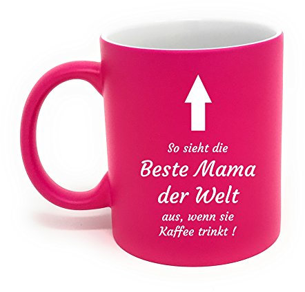 Muttertagsgeschenk Idee - Kaffee Tasse mit hochwertiger Gravur für die Beste Mama (pink/weiss)