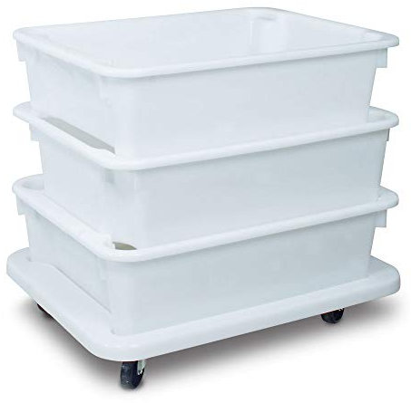 BRB Set - 3 x Drehstapelbehälter 80 Liter/LxBxH 800x600x220 mm, weiß, inkl. Transportroller