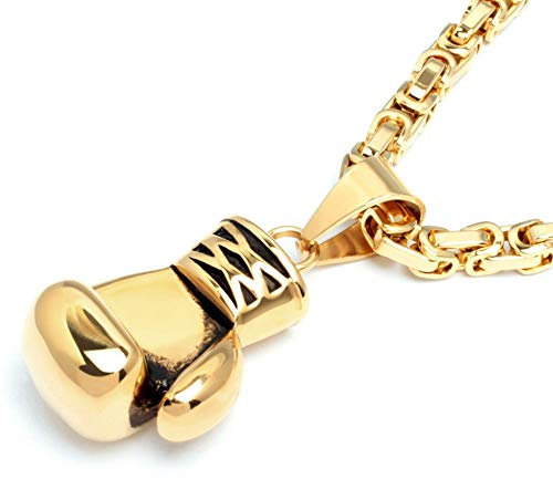 Schmuck-Checker XL Massiver Edelstahl Anhänger Boxhandschuh Kampfsport Gold Silber schwarz schwer groß mit Königskette Halskette Bikerschmuck Männerschmuck Geschenk (Gold)