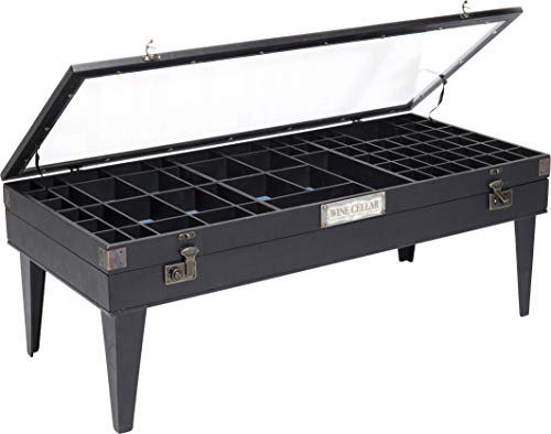 Kare Design Beistelltisch Collector, Schwarz, Beistelltisch, Wohnzimmertisch, Massicholz Korpus, ESG-Glas Tischplatte, Stahl Beine, rechteckig, 46x122x55 cm (H/B/T)
