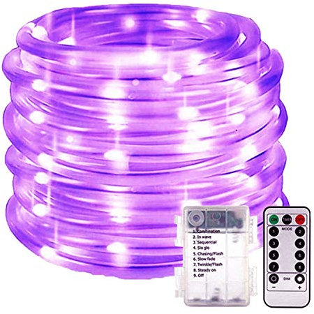 KINGCOO 100LED Lichterschlauch Seil Lichter, Wasserdichte 33ft/10M 8 Modi Batteriebetriebene Streifen Fee Lichterketten für Innen/Außen Garten Weihnachten Dekolicht(Violett)
