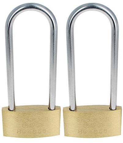 MroMax - Lucchetto in ottone, con chiave diversa, larghezza 60 mm, finitura spazzolata, lunga indurita, impermeabile, a prova di ruggine, per cassetti, palestra, armadietti, magazzini, 2 pezzi