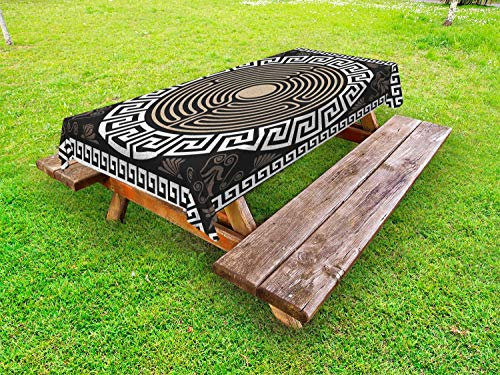 ABAKUHAUS Greek Key Outdoor-Tischdecke, Griechische Fret und Welle, dekorative waschbare Picknick-Tischdecke, 145 x 210 cm, Dark Brown Coconut Tan