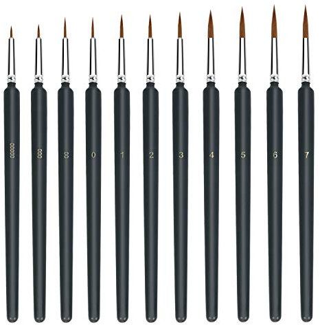 UPINS Set: 11 Stück Feine Pinsel für Aquarell, Acryl, Malen Nach Zahlen, Nagelkunst, Öl, Miniaturen - Dünne Pinsel für Acrylfarben